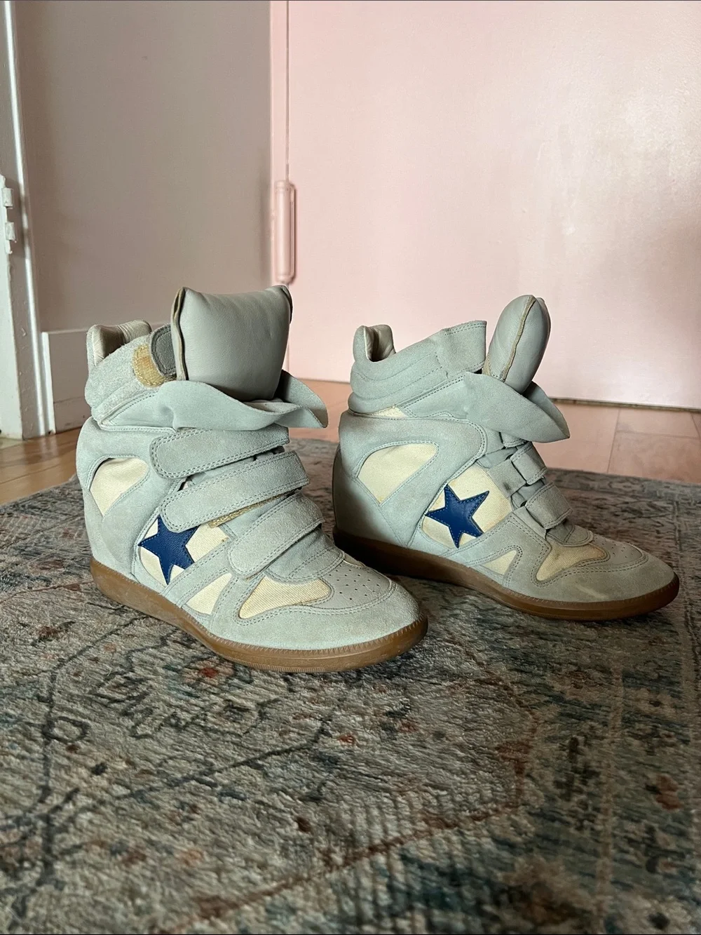 Isabel Marant Wedge Sneakers in Light Gray with Navy Star size 39